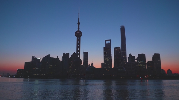 Shanghai Silhouette in the Early Morning. Lujiazui Financial District Silhouette. China alt