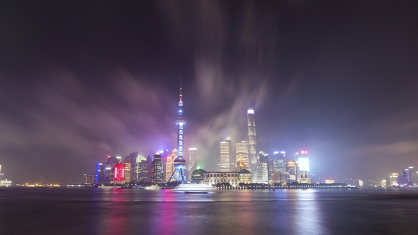 Lujiazui Business District at Night. Shanghai Skyline. China alt