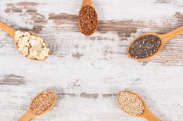 Ingredients containing natural minerals, vitamins and dietary fiber - Stock Photo - Images
