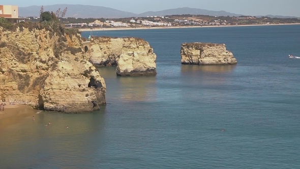 Aerial From Natural Rocks Near Lagos in the Algarve Portugal