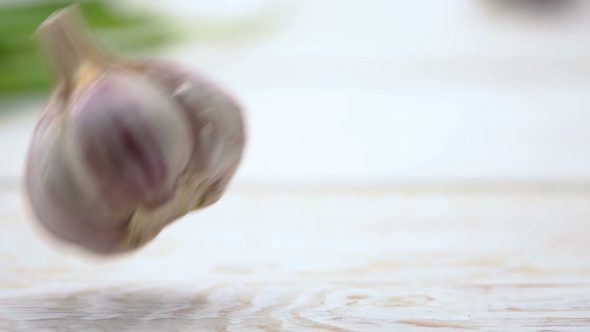 Garlic on Wooden Table