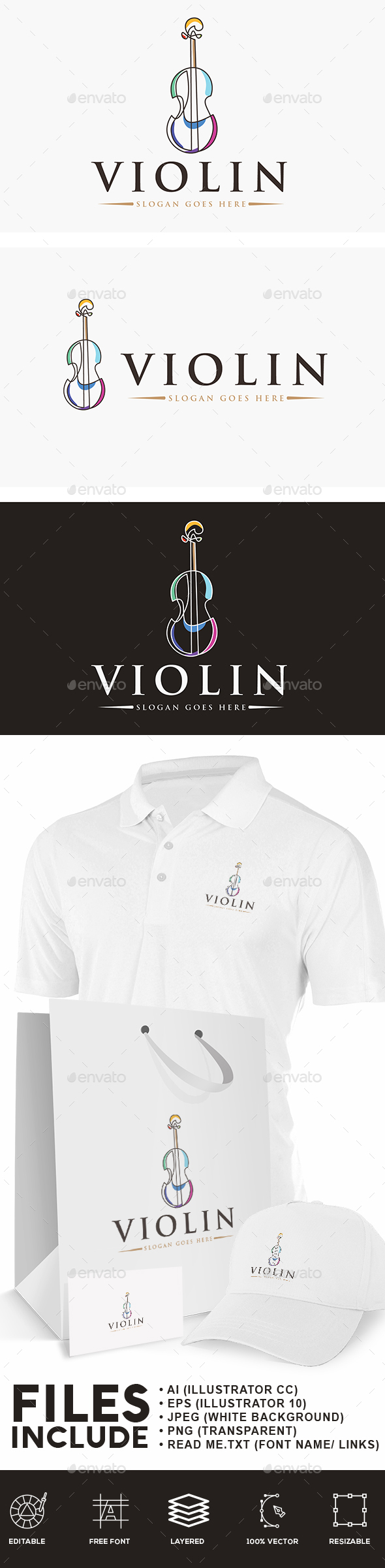 Violin Continuous Line Logo - Objects Logo Templates