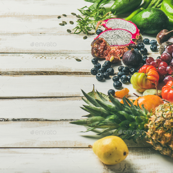 Helathy raw vegan food cooking background, square crop - Stock Photo - Images