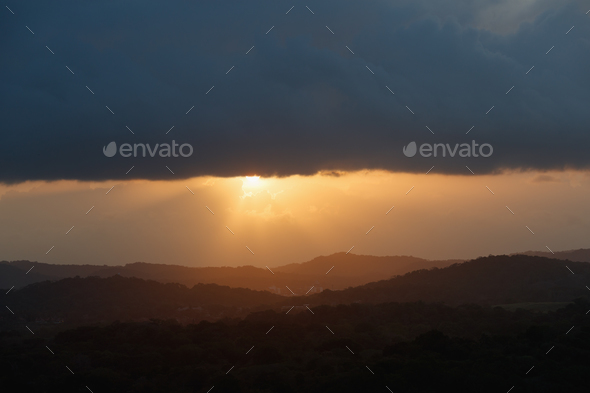 Canal of Panama With Cloudy Sky At Sunset - Stock Photo - Images