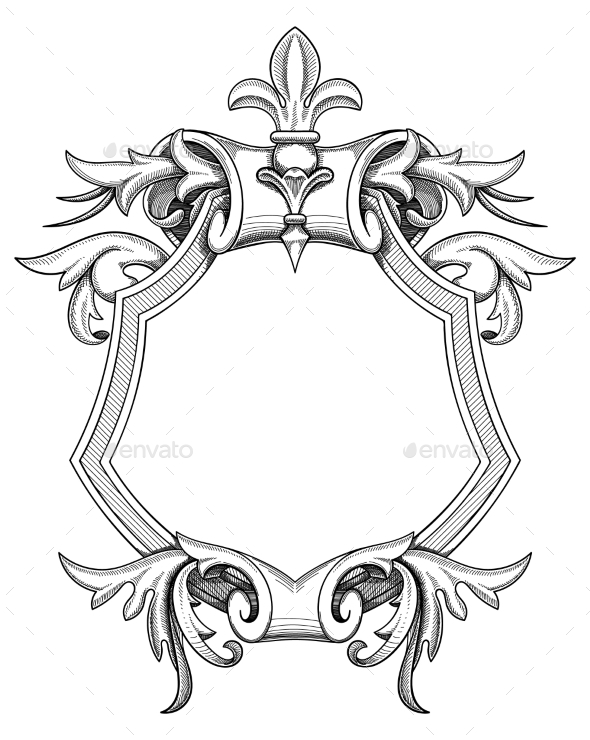 Baroque Shield Drawing - Borders Decorative