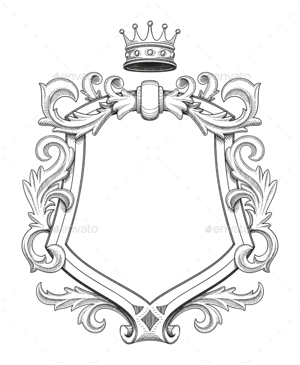 Baroque Shield Drawing - Borders Decorative
