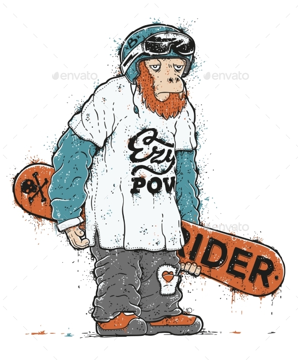 Snowboarder Monkey Character - Sports/Activity Conceptual