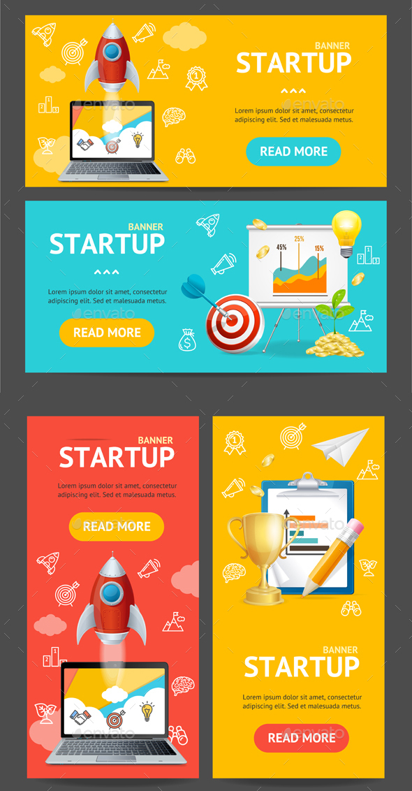 Startup Banner Set. Vector - Concepts Business