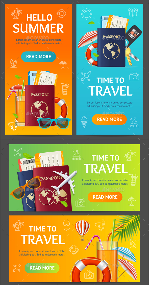 Summer Travel and Tourism Service Banner Set - Travel Conceptual