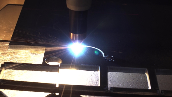 Industrial Robotic Laser Cutter Cuts Metal Parts with Great Precision. Metalworking CNC Milling