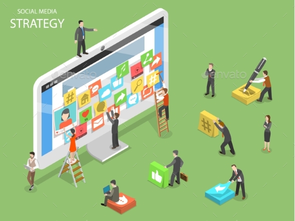 Social Media Strategy Flat Isometric Vector - Concepts Business
