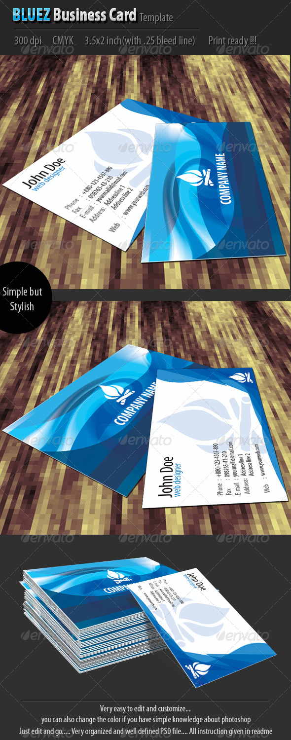 Bluez Business Card Template - Corporate Business Cards