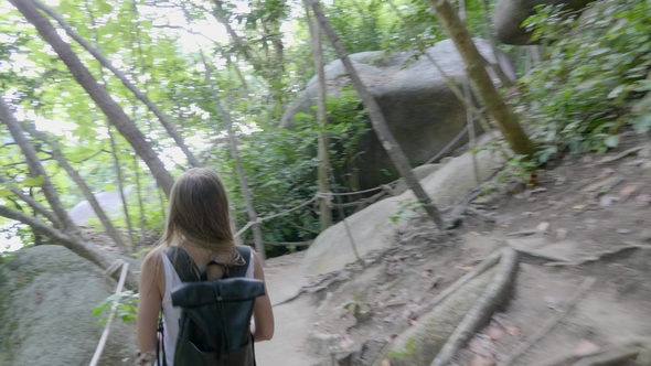 Woman Walking Along Pathway in the Jungle