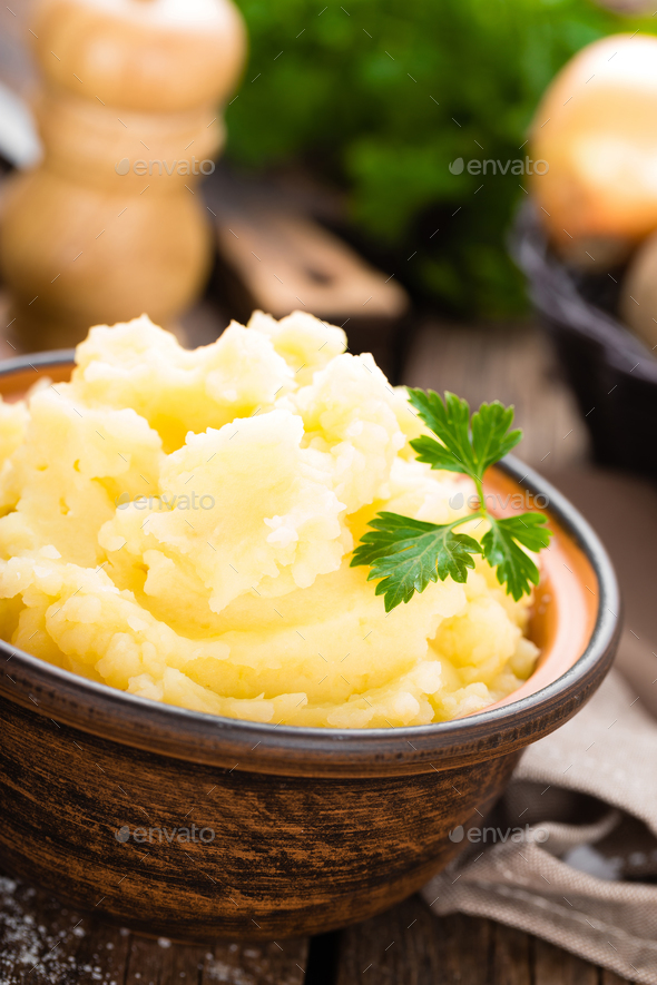 Mashed potato. Potato mash with butter and milk. Boiled potato. Potato puree Stock Photo by sea_wave