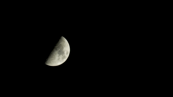 Natural Night Background with Dark Sky and Half Moon, Stock Footage