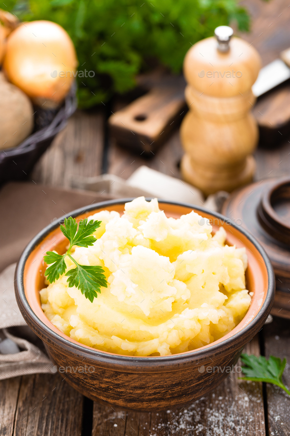 Mashed potato. Potato mash with butter and milk. Boiled potato. Potato puree Stock Photo by sea_wave