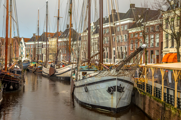 Historic sailing ships at Hoge der Aa - Stock Photo - Images