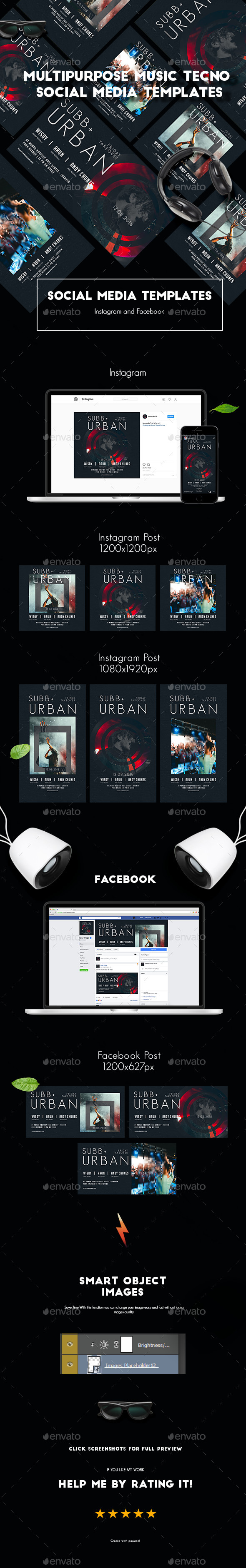 Multipurpose Music Tecno Social Media Templates - Social Media Web Elements