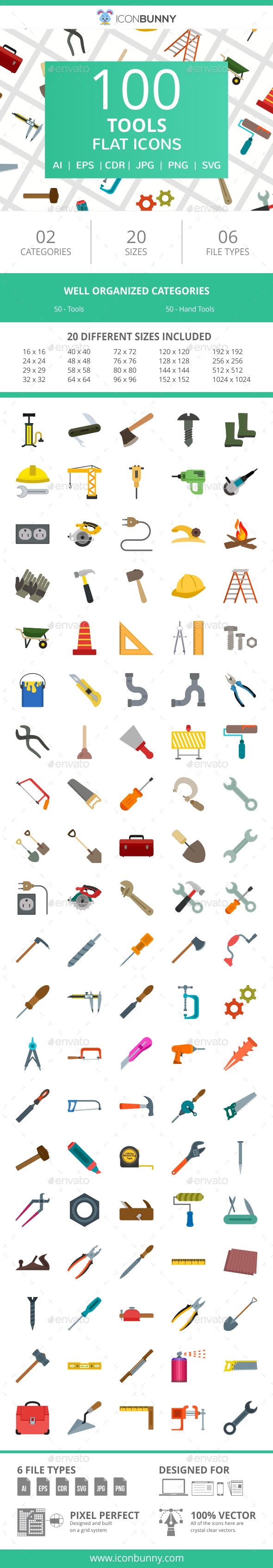 100 Tools Flat Icons - Icons