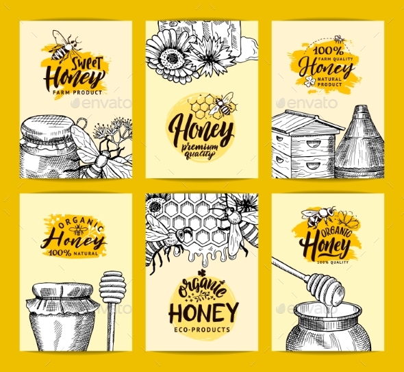 Vector Card Templates Set for Honey Shop or Farm - Miscellaneous Vectors