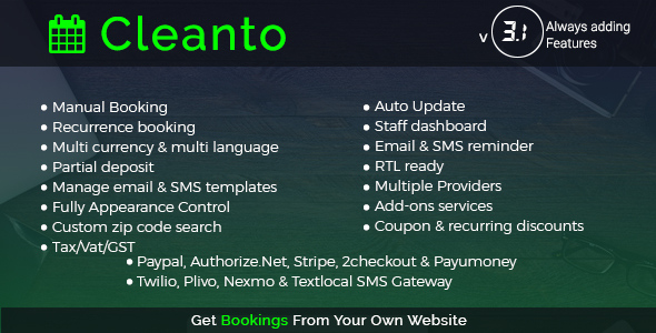 Cleanto - Online Bookings for Cleaning Businesses - CodeCanyon Item for Sale