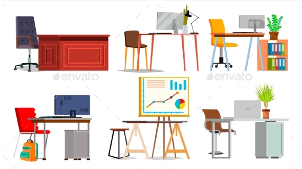 Office Workplace Set Vector - Objects Vectors