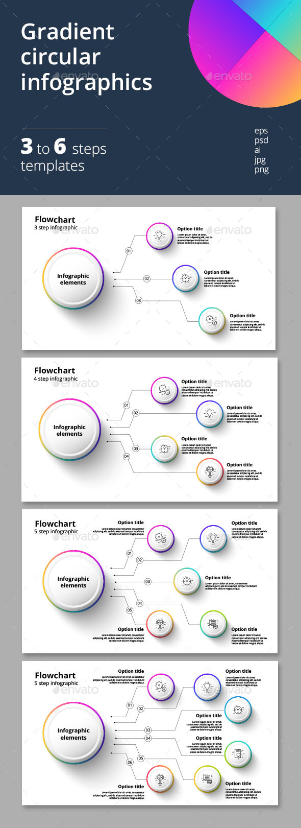 3-6 step gradient circular infographics - Infographics