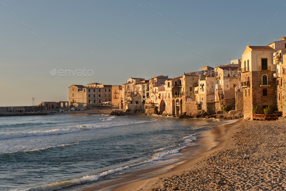 Cefalu seaside houses on Sicily - Stock Photo - Images