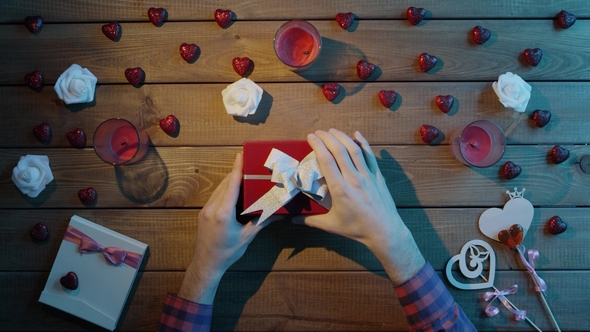 Angry Man Gets Empty Present Box As Valentine Day Gift, Top View