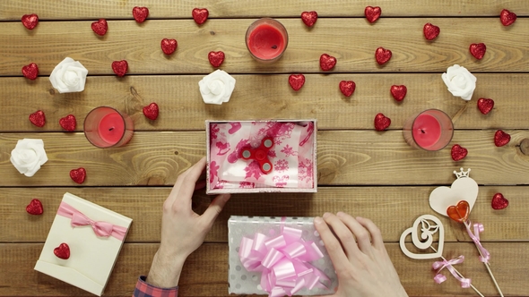 Man Gets Fidget Spinner Toy As Valentine Day Present, Top View