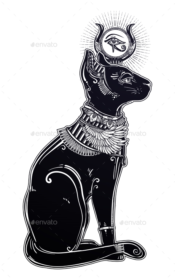 Illustration of Egyptian Cat Goddess Bastet - Religion Conceptual