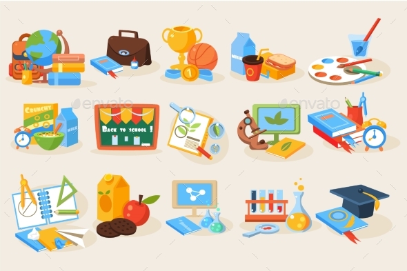 Flat Vector Set of Various School Items - Miscellaneous Vectors