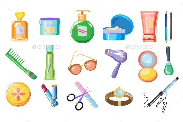 Set of Women Accessories for Skincare and Hygiene - Miscellaneous Vectors