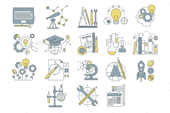 Vector Set of Simple Linear Icons with Color - Decorative Symbols Decorative