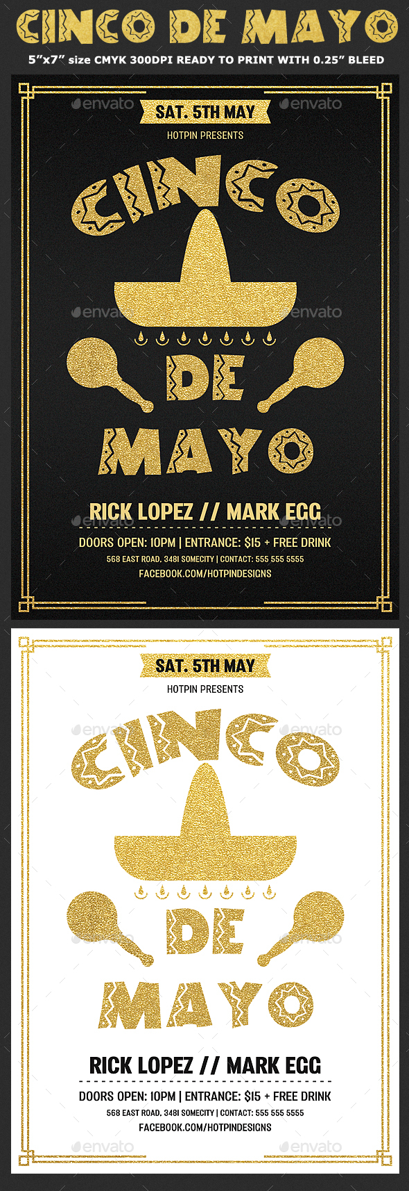 Gold Cinco De Mayo Flyer Template - Clubs & Parties Events