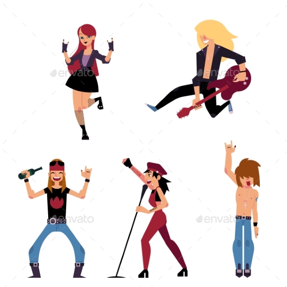 Set of Young Rock Musicians - People Characters