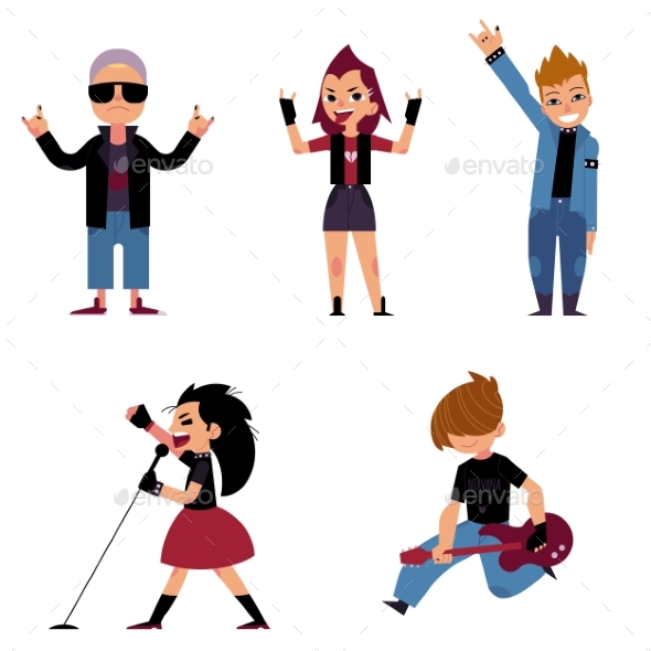 Set of Characters of Teenagers Who Play and Sing - People Characters