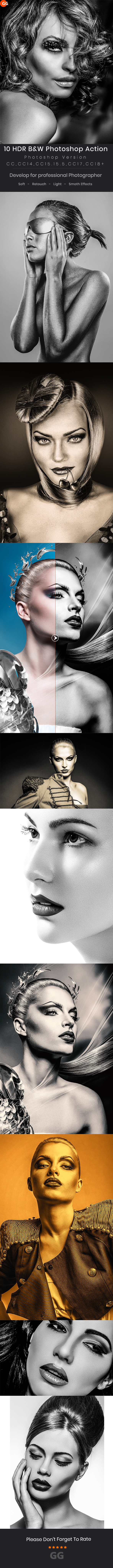 10 HDR B&W Photoshop Action - Photo Effects Actions