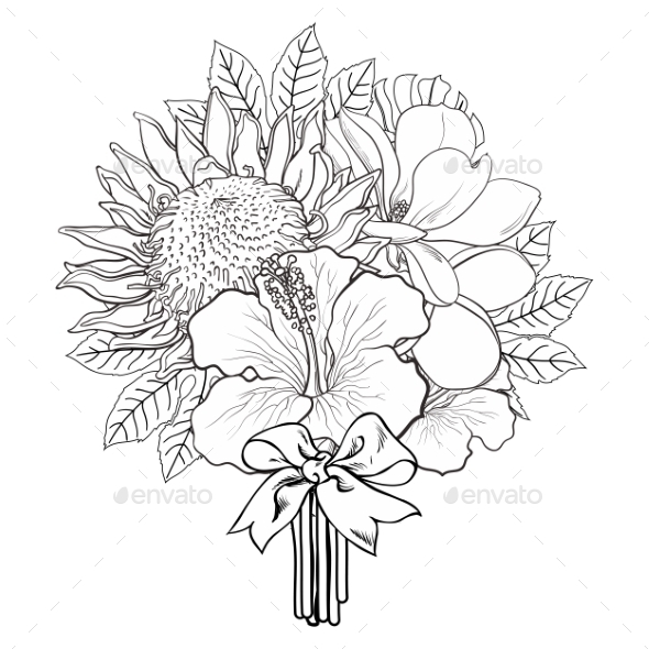 Tropical Flowers and Palm Leaves in Bouquet - Flowers & Plants Nature