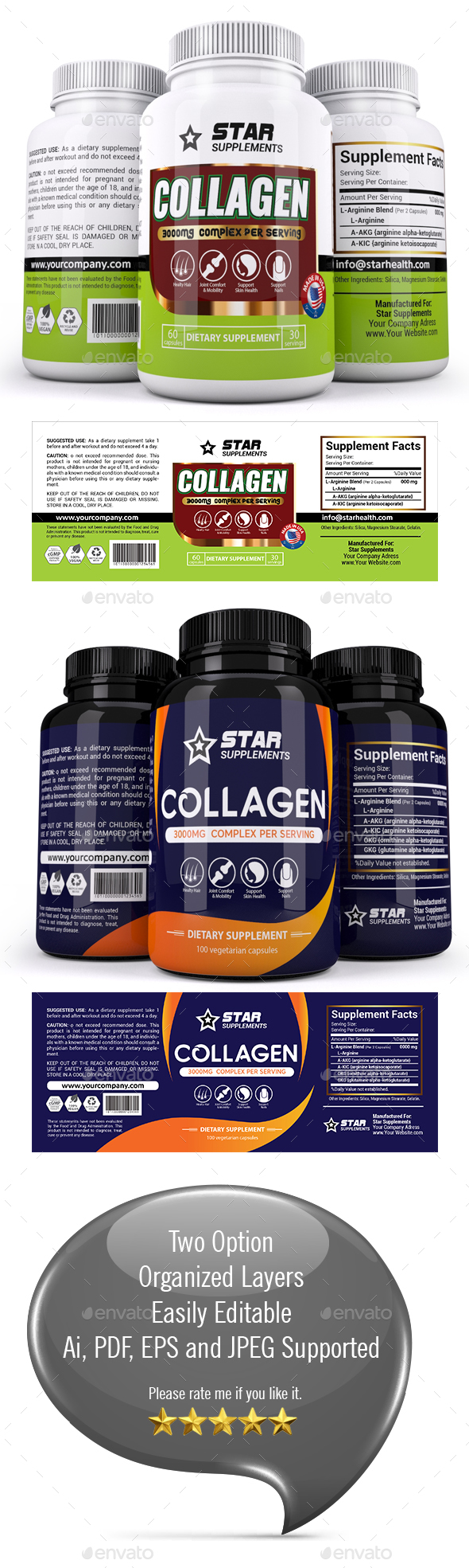 Collagen Supplement Label Template - Packaging Print Templates