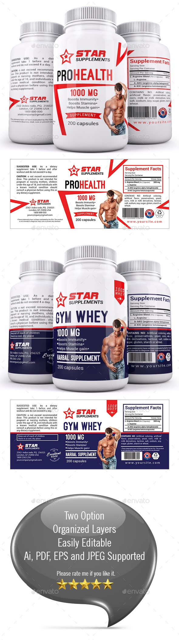 Whey Protein Supplement Label Template - Packaging Print Templates