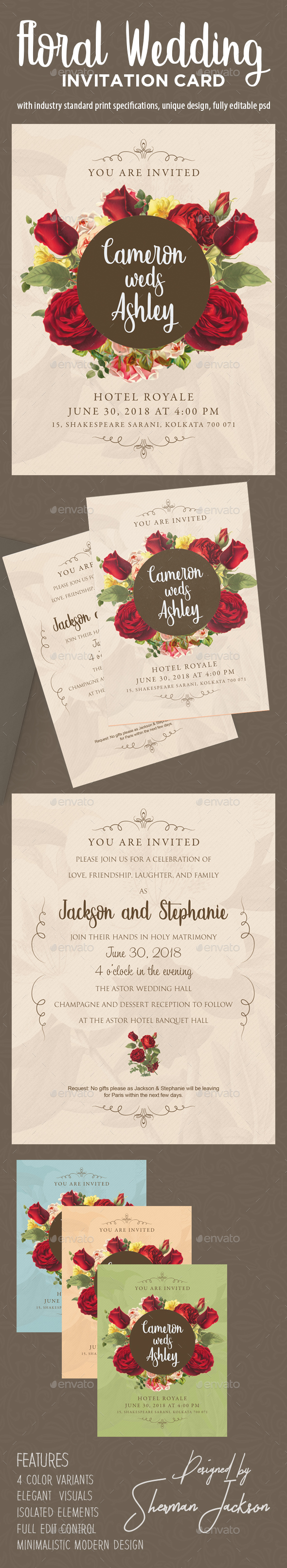 Floral Wedding Invitation Card - Wedding Greeting Cards