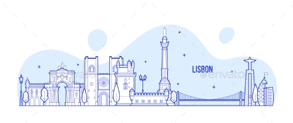 Lisbon Skyline Portugal City Buildings Vector - Buildings Objects