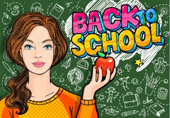Young Woman Teacher in Front of a Blackboard - Miscellaneous Vectors