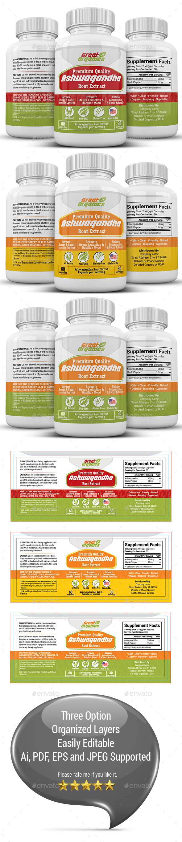 Ashwagandha Supplement Label - Packaging Print Templates