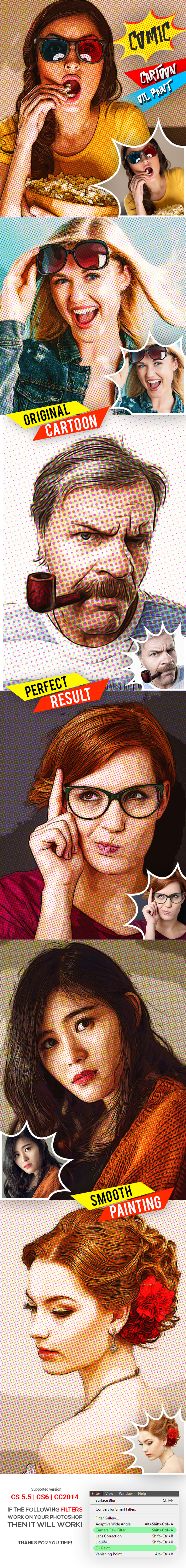 Comic Cartoon Oil Paint - Photo Effects Actions