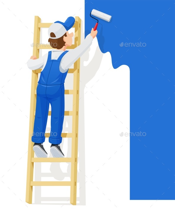 Painter at Stairs Paint Wall - People Characters
