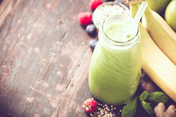 Close-up of green fresh smoothie - Stock Photo - Images