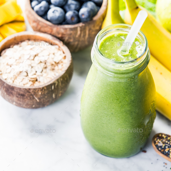 Close-up of green fresh smoothie - Stock Photo - Images