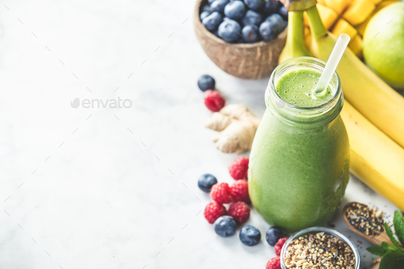 Close-up of green fresh smoothie - Stock Photo - Images